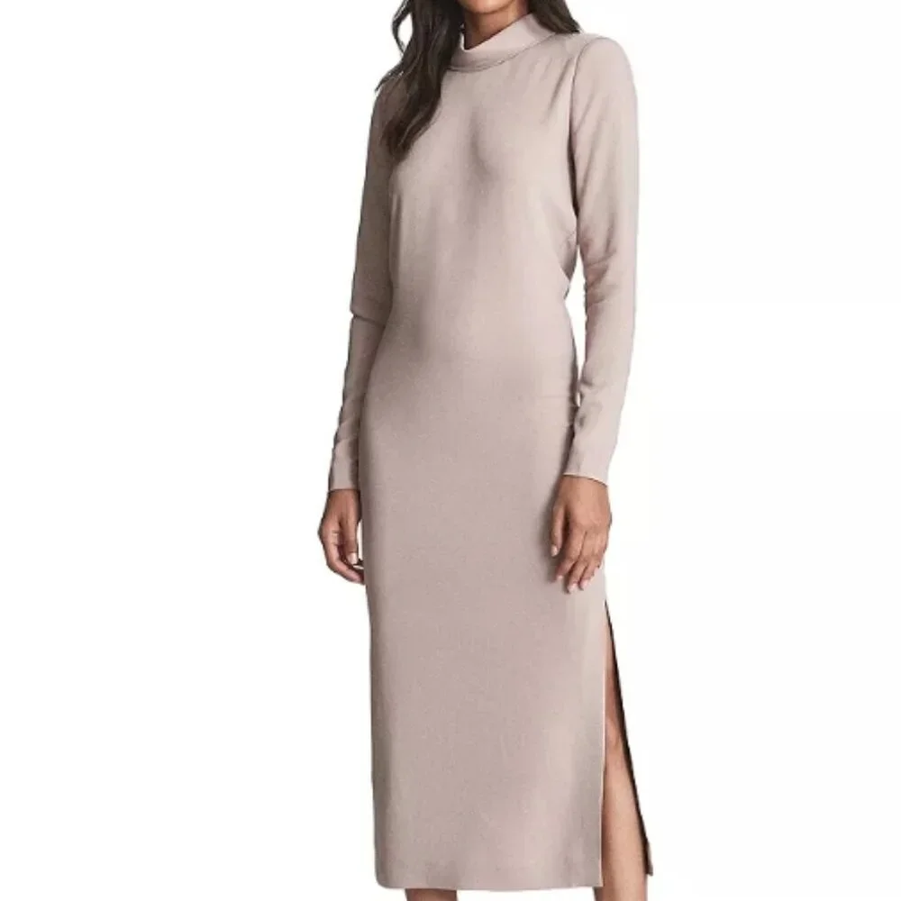 REISS Martha Cutout Back Midi Dress Nude